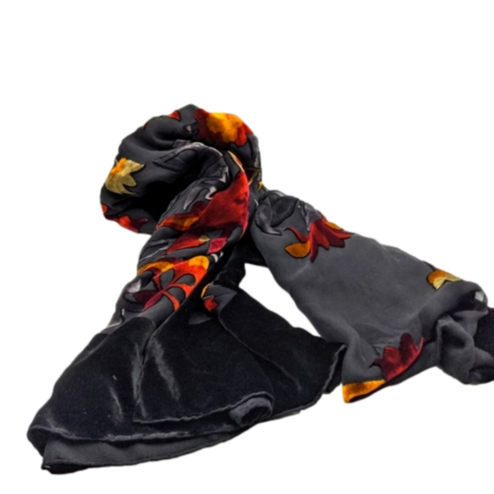 Black Velvet Floral Silk Scarf